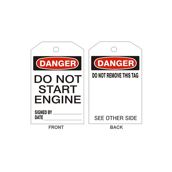 Danger Do Not Start Engine Tags - Back 1, Rigid Vinyl, 6.125X3