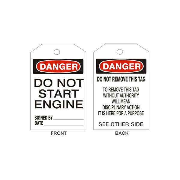 Danger Do Not Start Engine Tags - Back 2, Rigid Vinyl, 6.125X3