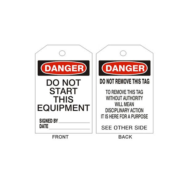 Danger Do Not Start This Equipment Tags - Back 2, Rigid Vinyl, 6.125X3
