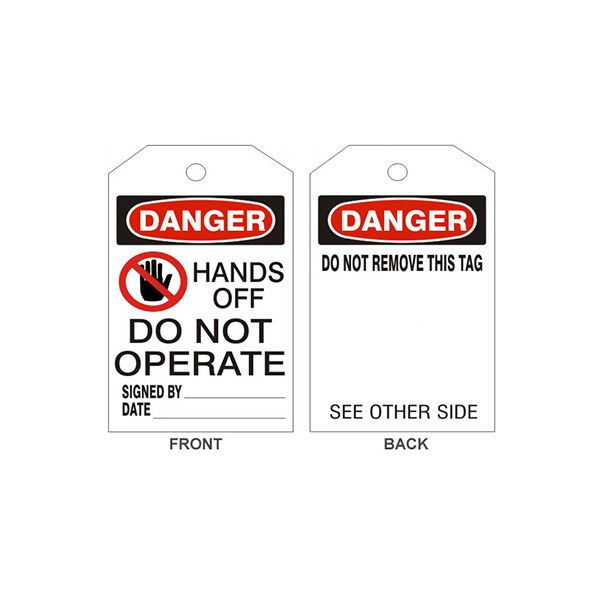 Danger Hands Off Do Not Operate Picto Tags - Back 1, Tagboard, 6.125X3
