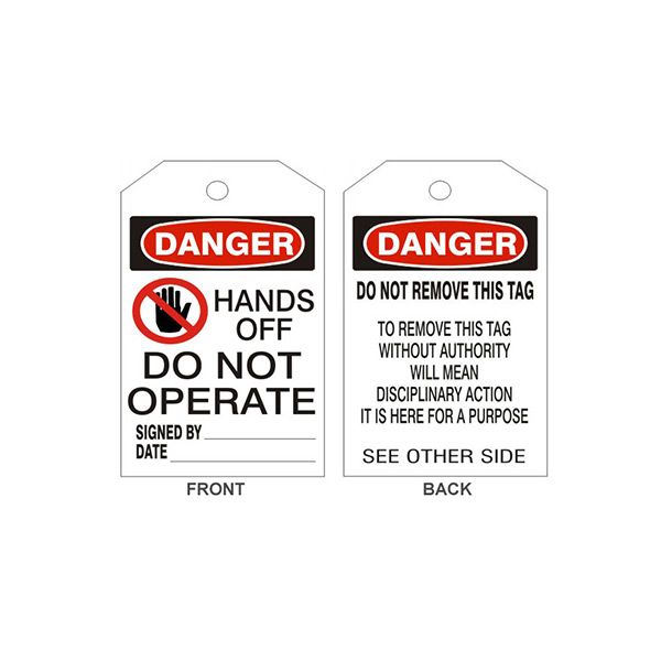 Danger Hands Off Do Not Operate Picto Tags - Back 2, Rigid Vinyl, 6.125X3