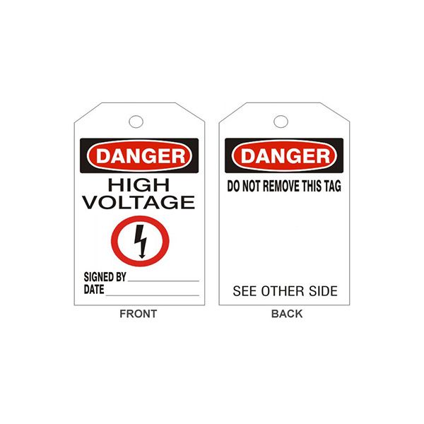 Danger High Voltage Electric Picto Tags - Back 1, Rigid Vinyl, 6.125X3