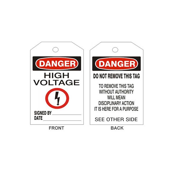 Danger High Voltage Electric Picto Tags - Back 2, Tagboard, 6.125X3