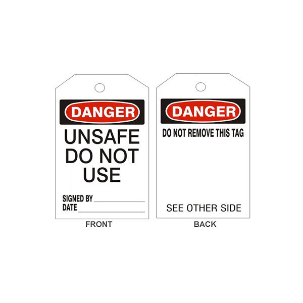 Danger Unsafe Do Not Use Tags - Back 1, Rigid Vinyl, 6.125X3