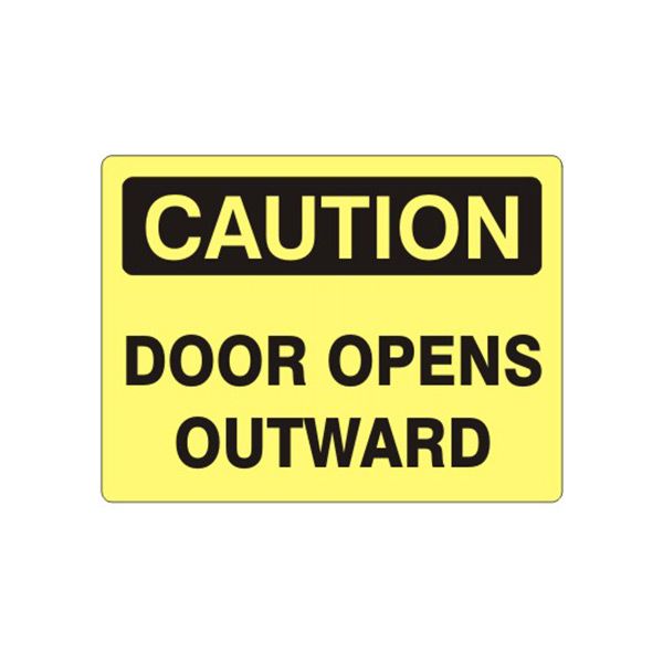Caution: Door Opens Outward sign, Adhesive Vinyl, 7X10