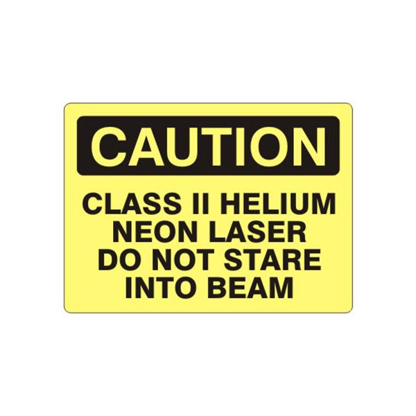 Caution: Class Ii Helium Neon Laser Do Not Stare Into Beam sign, Plastic (.040), 7X10