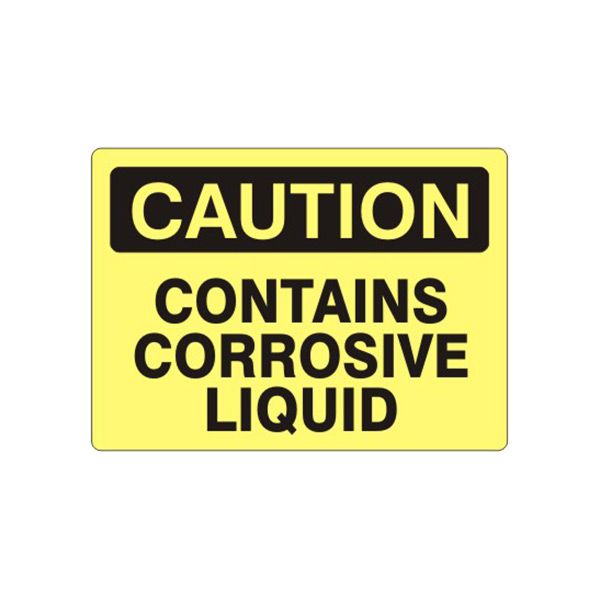 Caution: Contains Corrosive Liquid sign, Plastic (.040), 10X14