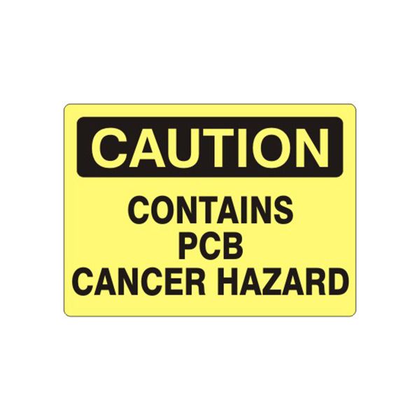 Caution: Contains Pcb Cancer Hazard sign, Plastic (.040), 7X10