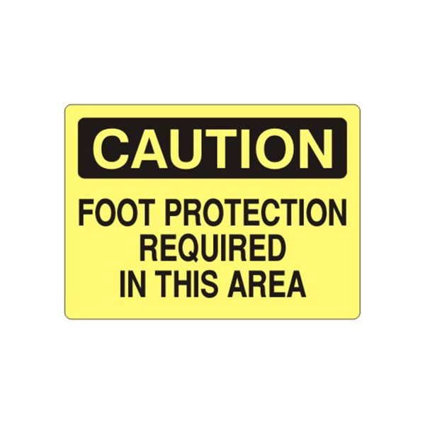 Caution: Foot Protection Required In This Area sign, Plastic (.040), 14X20
