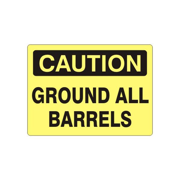 Caution: Ground All Barrels sign, Aluminum (.040), 7X10