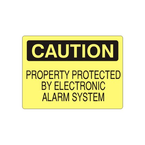 Caution: Property Protected By Electronic Alarm System sign, Adhesive Vinyl, 14X20