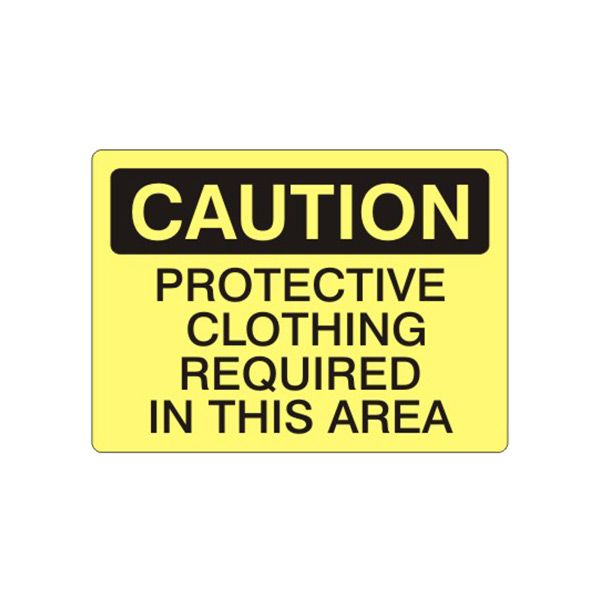 Caution: Protective Clothing Required In This Area sign, Adhesive Vinyl, 10X14