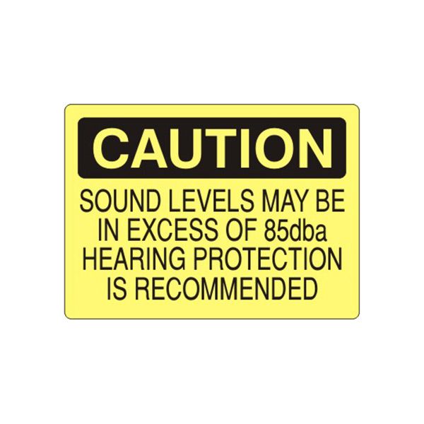 Caution: Sound Levels May Be In Excess Of 85Dba Hearing Protection sign, Aluminum (.040), 14X20
