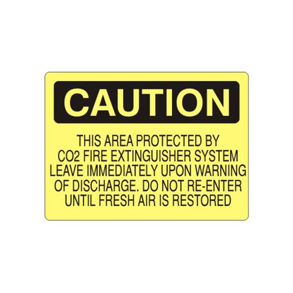 Caution: This Area Protected By Co2 Fire Extinguisher System Leave Immediately sign, Aluminum (.040), 7X10