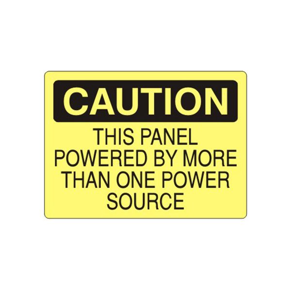 Caution: This Panel Powered By More Than One Power Source sign, Plastic (.040), 14X20
