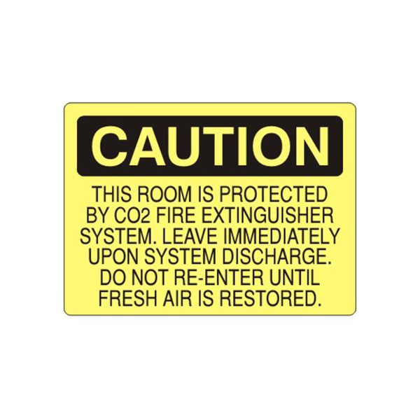 Caution: This Room Is Protected By Co2 Fire Extinguisher System Leave sign, Plastic (.040), 10X14