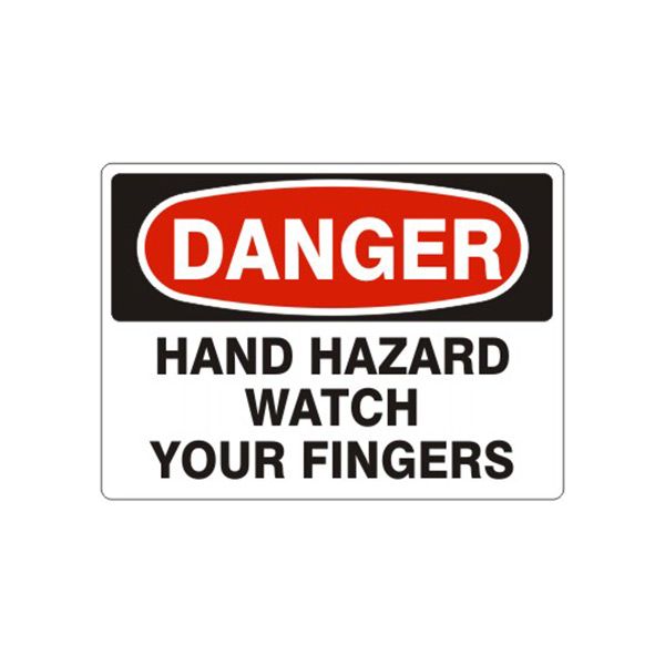 Danger: Hand Hazard Watch Your Fingers sign, Adhesive Vinyl, 7X10