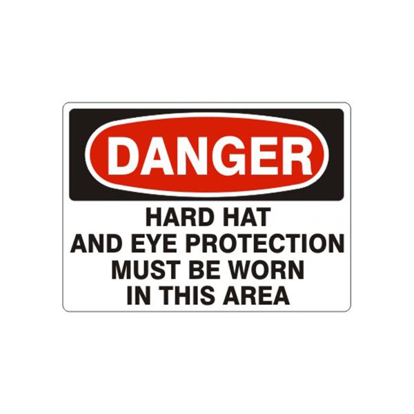 Danger: Hard Hat And Eye Protection Must Be Worn In This sign, Adhesive Vinyl, 10X14