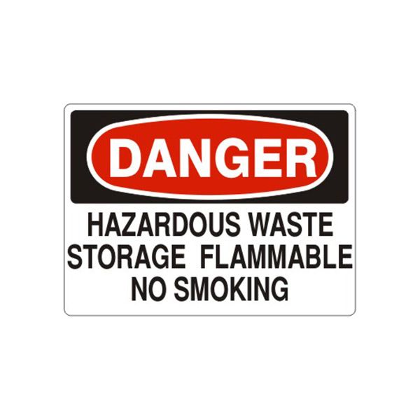 Danger: Hazardous Waste Storage Flammable No Smoking, Plastic (.040), 10X14