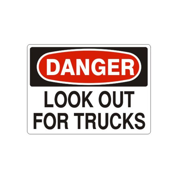 Danger: Look Out For Trucks sign, Adhesive Vinyl, 7X10