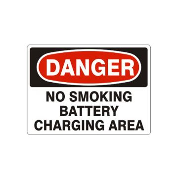 Danger: Danger Sign - No Smoking  Battery Charging Area - D-472543 Danger: Danger Sign - No Smoking  Battery Charging Area, Plastic (.040), 14X20