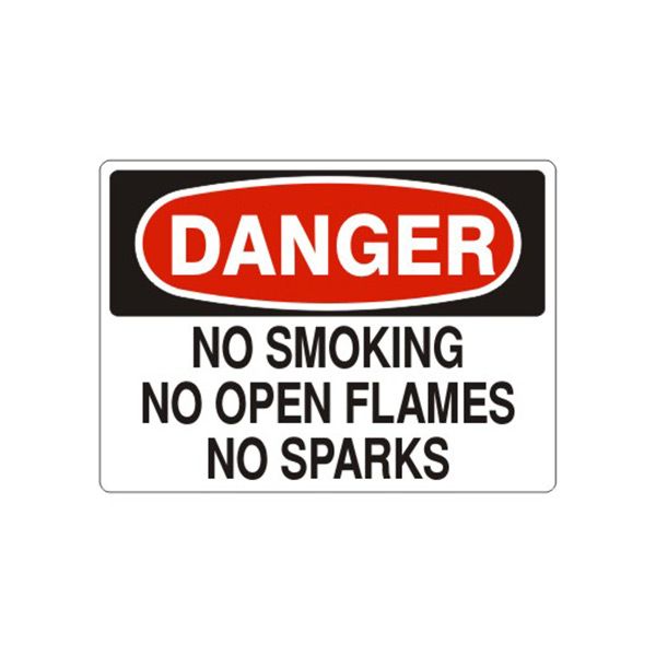 Danger No Smoking No Open Flames No Sparks sign, Aluminum (.040), 7X10