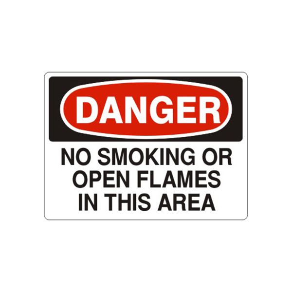 Danger: No Smoking Or Open Flames In This Area sign, Adhesive Vinyl, 7X10