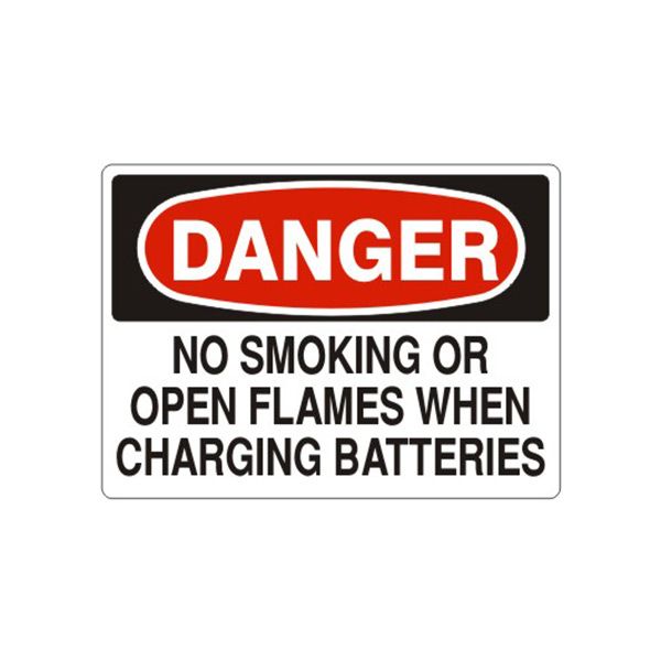 Danger No Smoking Or Open Flames When Charging Batteries sign, Aluminum (.040), 14X20