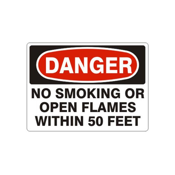 Danger: No Smoking Or Open Flames Within 50 Ft, Plastic (.040), 14X20