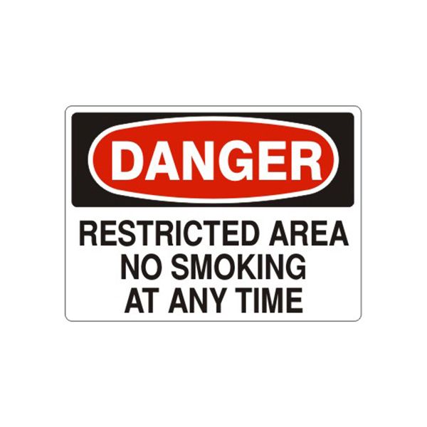 Danger Restricted Area No Smoking At Any Time sign, Aluminum (.040), 10X14