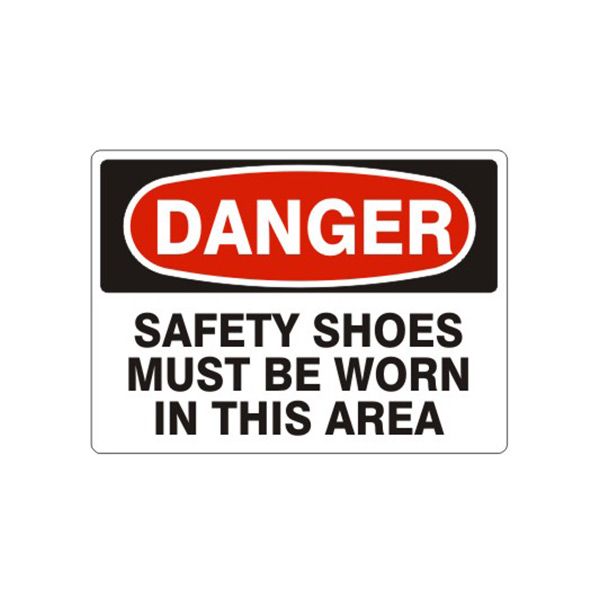 Danger: Safety Shoes Must Be Worn In This Area sign, Adhesive Vinyl, 7X10