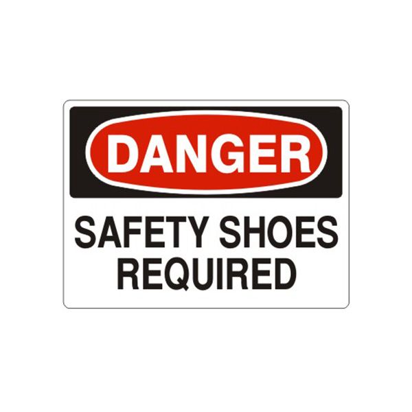 Danger: Safety Shoes Required sign, Adhesive Vinyl, 7X10