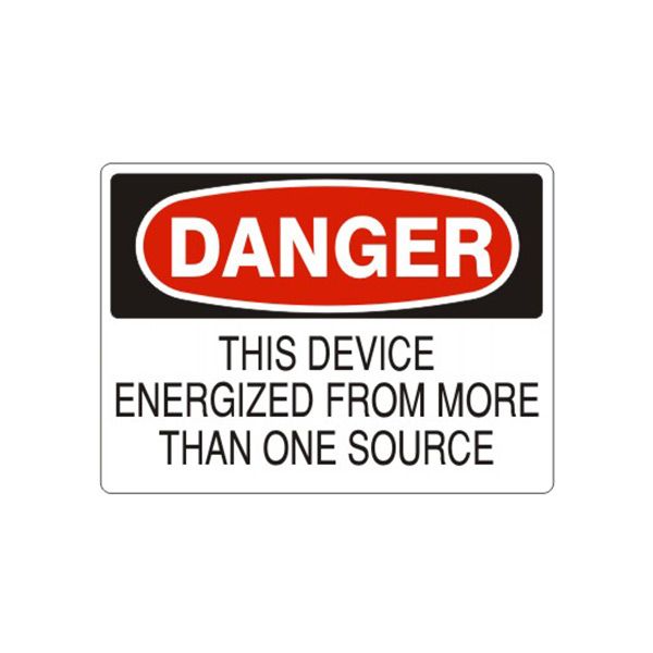Danger: This Device Energized From More Than One Source sign, Adhesive Vinyl, 10X14