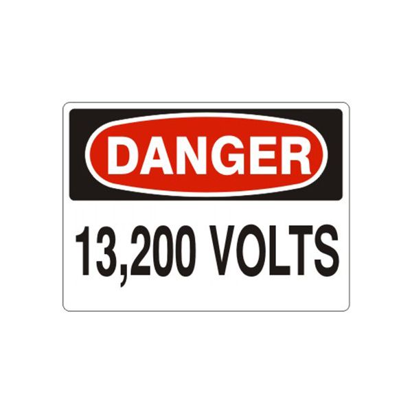 Danger 13,200 Volts sign, Aluminum (.040), 14X20
