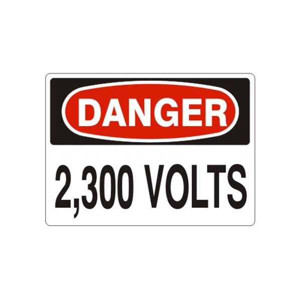 Danger 2,300 Volts sign, Aluminum (.040), 10X14
