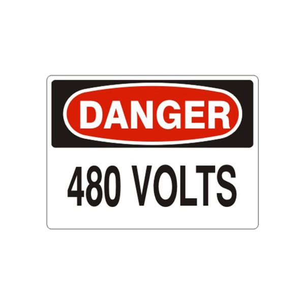 Danger: 480 Volts sign, Adhesive Vinyl, 14X20