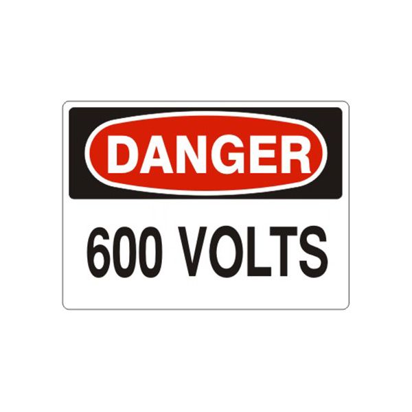 Danger 600 Volts sign, Aluminum (.040), 7X10