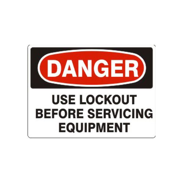Danger Use Lockout Before Servicing Equipment sign, Aluminum (.040), 14X20