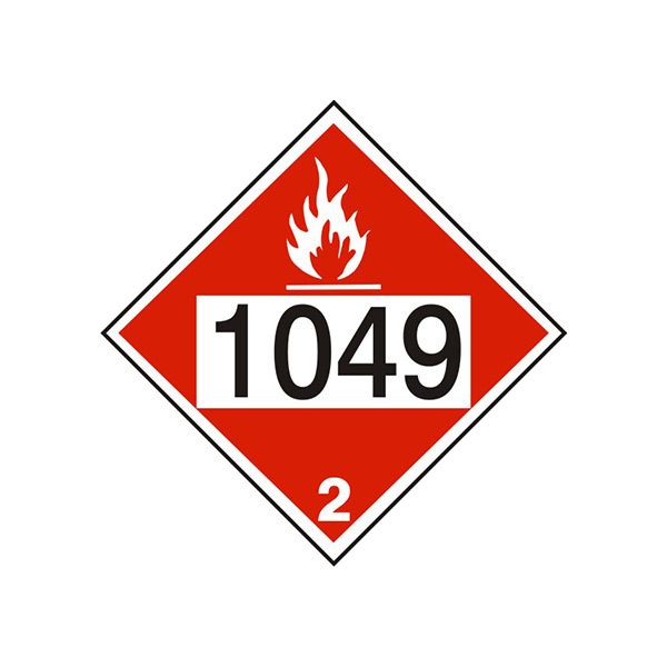 1049 Hydrogen  Compressed Flammable Gas  Hazard - Class 2 Dot Placard, Cardstock, 10.75