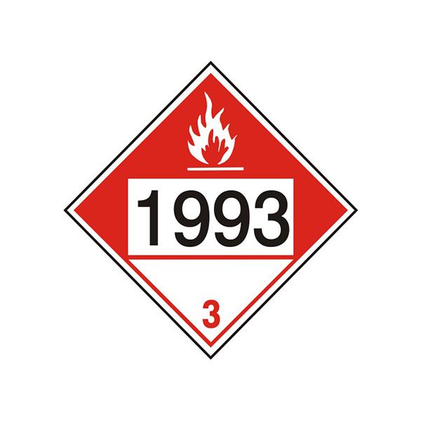 DOT Placard: 1993 Combustible Liquid With White Triangle - Class 3 Placard sign, Adhesive Vinyl, 10.75