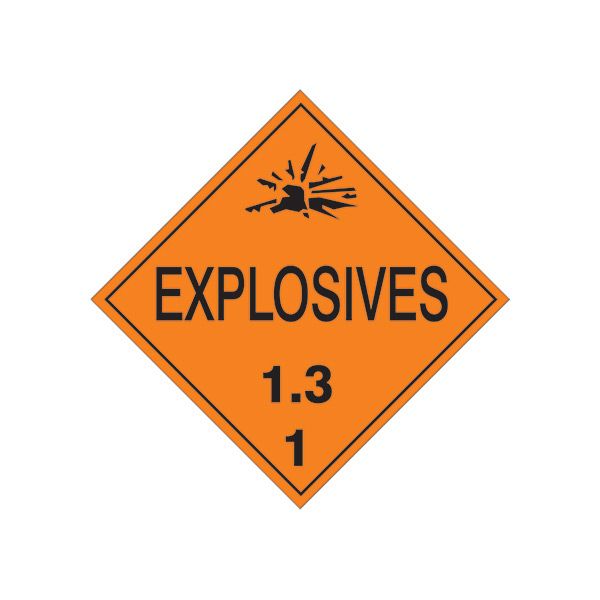 Explosives 1.3 - Class 1 Dot Placard, Magnetic, 10.75
