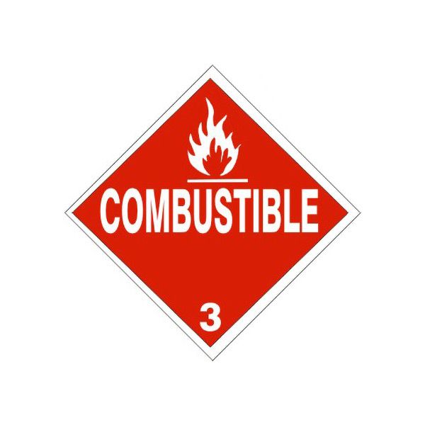 Dot Flame Picto Combustible - Class 3 Placard, Cardstock, 10.75