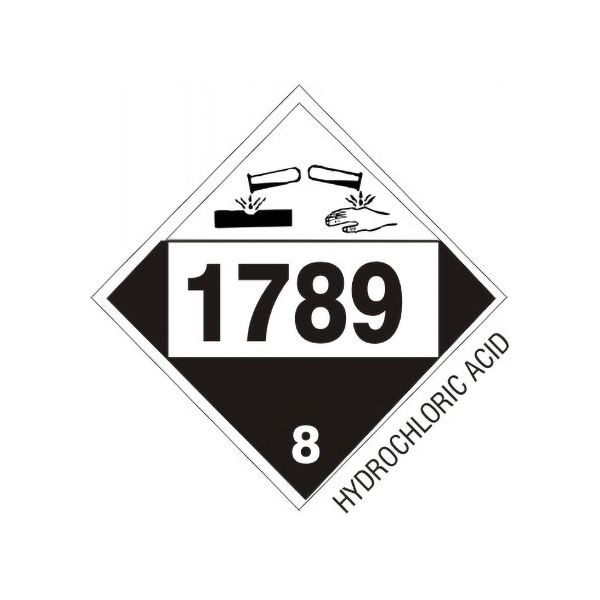 DOT Placard: 1789 Hydrochloric Acid - Class 8 Placard sign, Adhesive Vinyl, 10.75