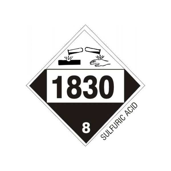 DOT Placard: 1830 Sulfuric Acid - Class 8 Placard sign, Adhesive Vinyl, 10.75