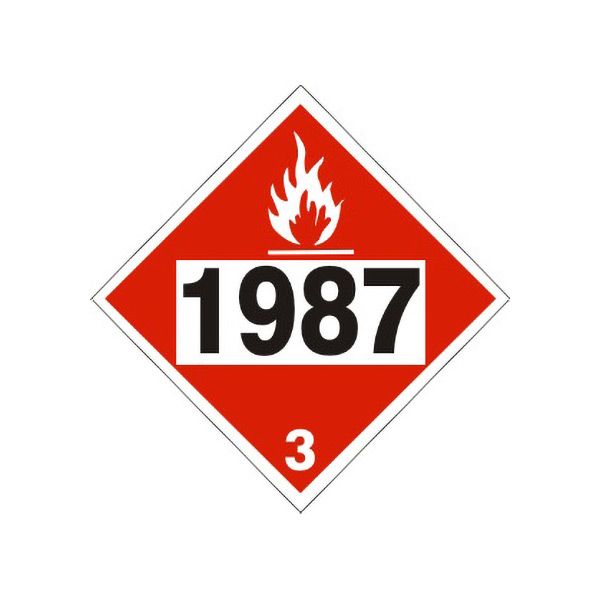 DOT Placard: 1987 Alcohol, Denatured Alcohol - Class 3 Placard sign, Adhesive Vinyl, 10.75