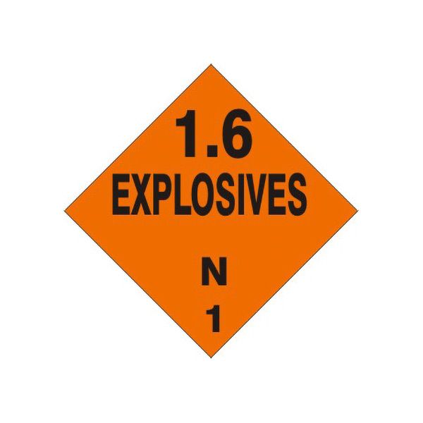 1.6 Explosives N - Class 1 Dot Placard, Cardstock, 10.75