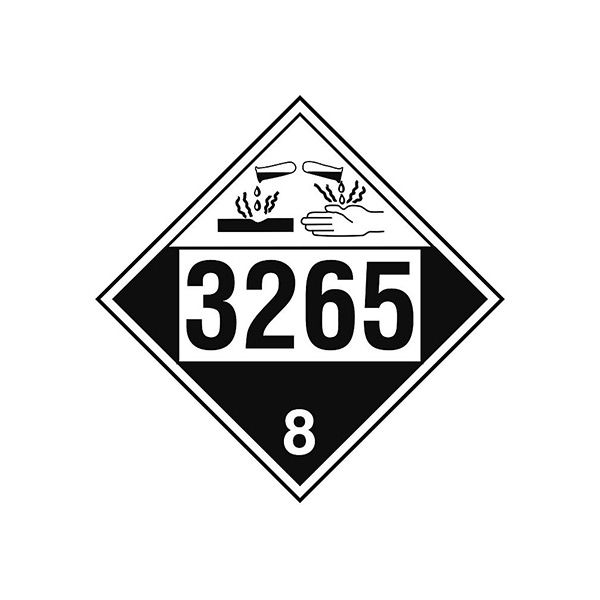 DOT Placard: Corrosive Picto 3265 Corrosive Liquid  Acidic  Organic N.O.S. Class 8 sign, Adhesive Vinyl, 10.75