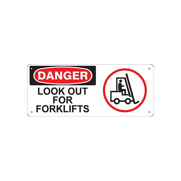 Danger: Look Out For Forklifts (W/Forklift Picto)- Danger Sign, Plastic (.040), 5X12