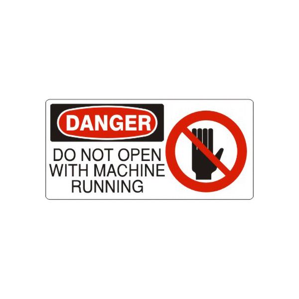 Danger: Do Not Open With Machine Running Hand Picto, Plastic (.040), 5X12