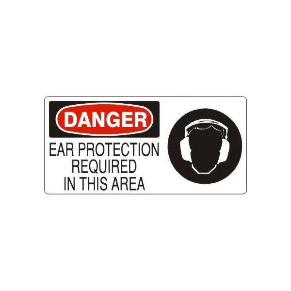 Danger Ear Protection Required In This Area With  Ear Protection Picto sign, Aluminum (.040), 7X17